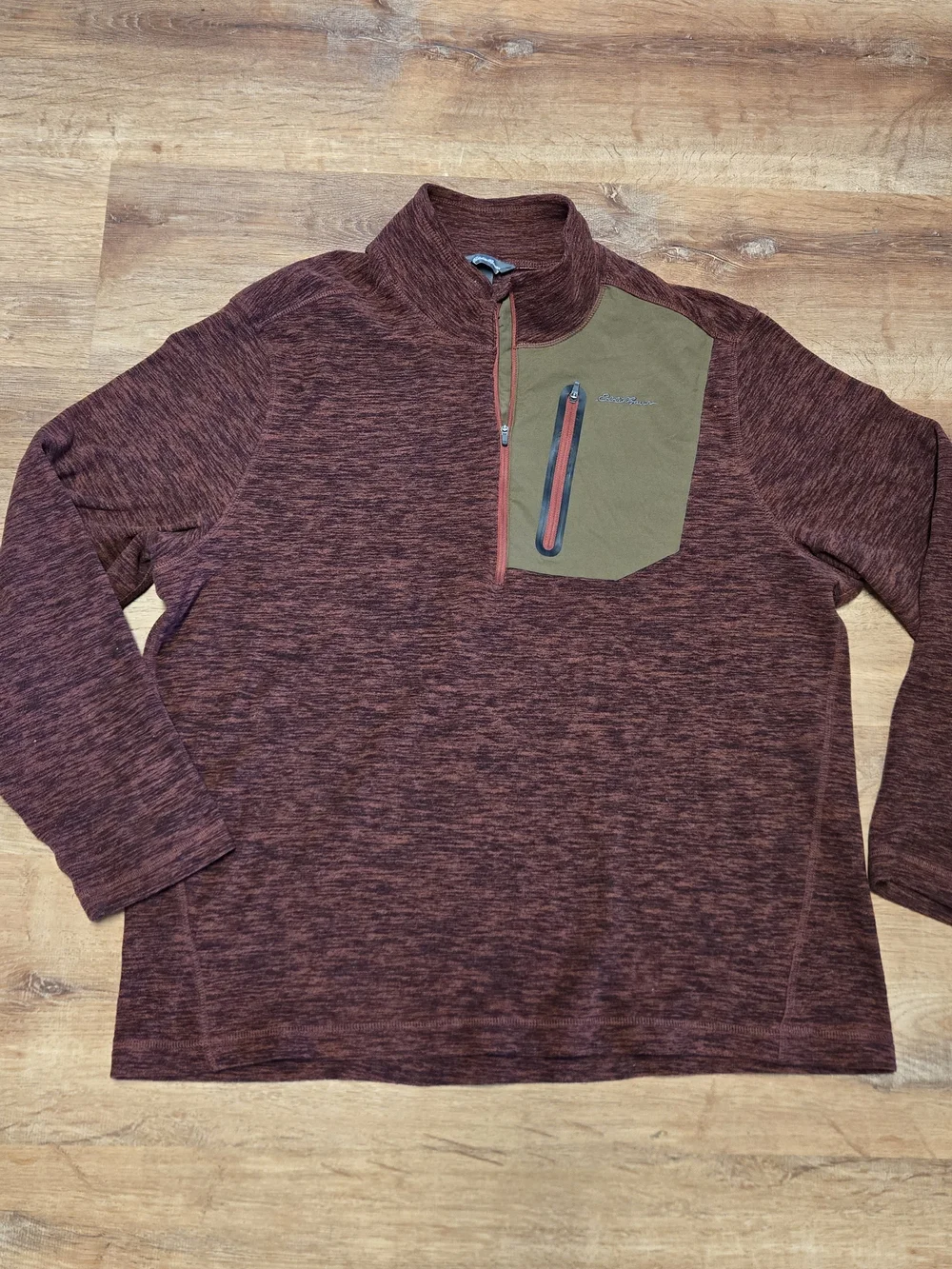 Men's Eddie Bauer Quarter-Zip Pullover Sweatshirt  Maroon Olive Chest Pocket XL